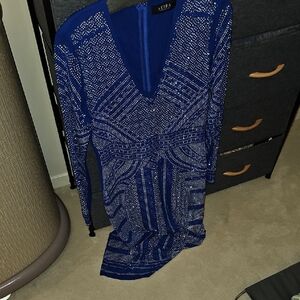 AKIRA Royal Blue Beaded Long Sleeve Dress